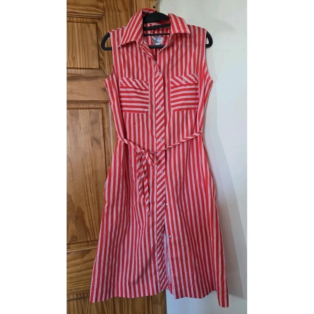 Vintage Rosemary Long for New Perspective Sleeveless Dress Striped Red Size 8